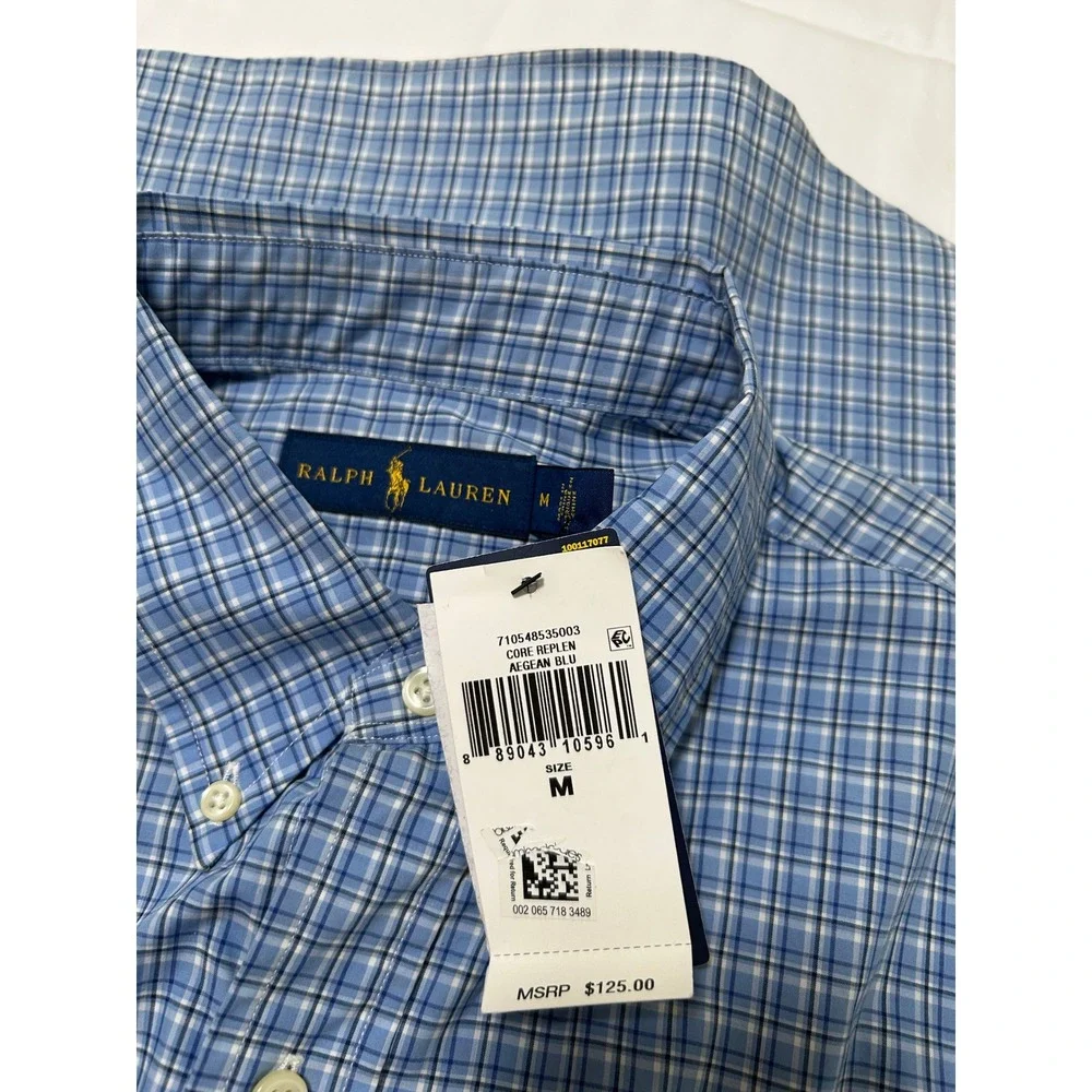 Polo Ralph Lauren Mens Blue Plaid Button Down Shirt M Long Sleeve Cotton NWT